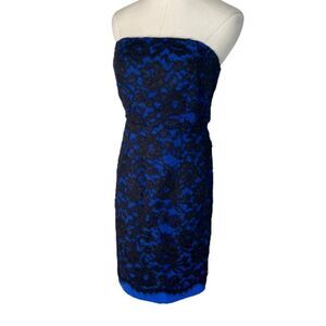 Tibi Womens Mini Dress Size 6 Black Blue Lace Strapless